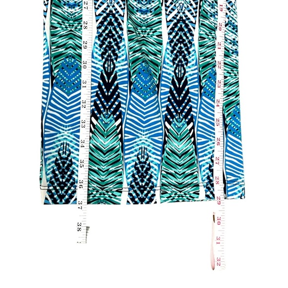 AB Studio Turquoise and Navy Abstract Wide Leg Pants - Picture 5 of 9